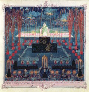 Fyrverkeriet i St. Petersburg for å feire keiserinne Elizabeths fødselsdag 18. desember 1741 (wc, gouache og forgylling på papir) (se også 112744) av Mikhail Vassilievich Danilov